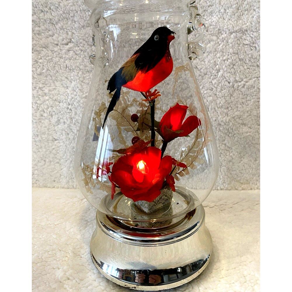 Illuminated Granny Style Floral Bird Gaudy Diorama Light Up‎ 70's Vintage Decor